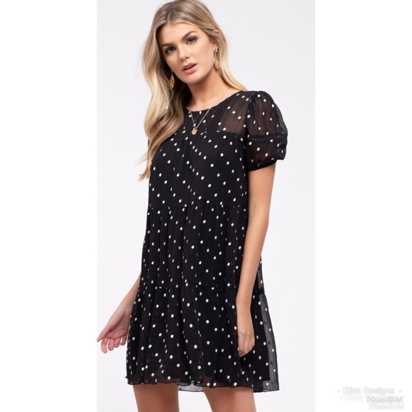 ❤️LAST 1! Swiss Dot Puff Sleeve Back Button Dress - Picture 5 of 6